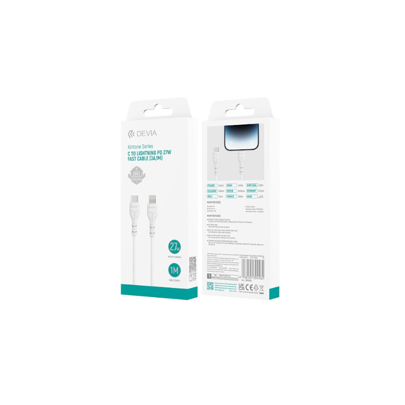 Cable Kintone Series C a Lightning PD 27W (3A,1M) (Blanco)